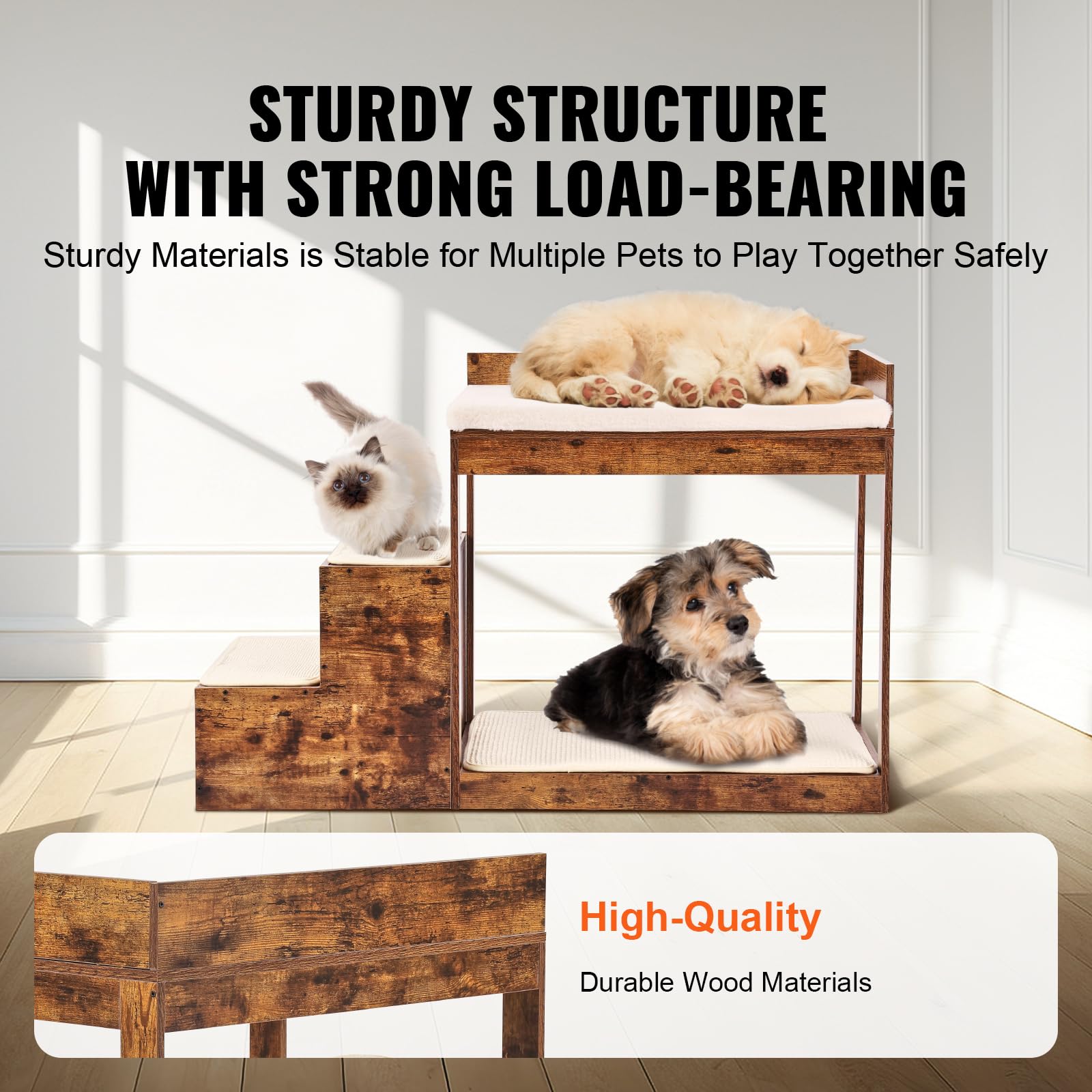 VEVOR Pet Bunk Bed with Stairs, Dog/Cat Window Perch for High Beds and Couches, Medium Multi-Level 3 Step Dog Seat Platform Slee
